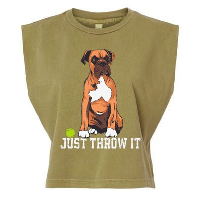 Boxer Love Just Throw It Play Fetch Dog Garment-Dyed Women's Muscle Tee