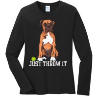 Boxer Love Just Throw It Play Fetch Dog Ladies Long Sleeve Shirt