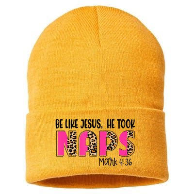 Be Likes Jesus He Took Naps Christian Leopard Print Sustainable Knit Beanie