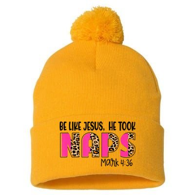 Be Likes Jesus He Took Naps Christian Leopard Print Pom Pom 12in Knit Beanie