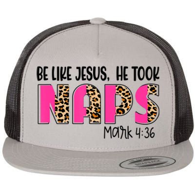 Be Likes Jesus He Took Naps Christian Leopard Print Flat Bill Trucker Hat