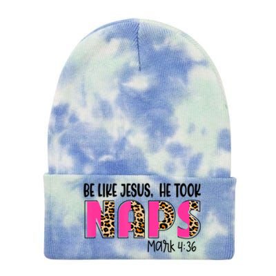 Be Likes Jesus He Took Naps Christian Leopard Print Tie Dye 12in Knit Beanie