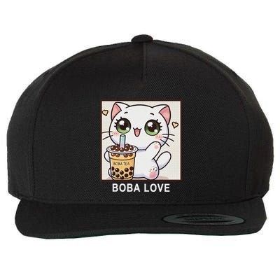 Boba Love Kawaii Style Cute Kitten Drinking Boba Tea Wool Snapback Cap