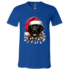 Black Lab Labrador Christmas Tree Light Pajama Dog Xmas  V-Neck T-Shirt