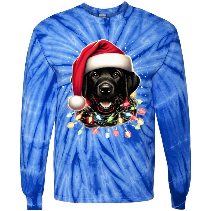 Black Lab Labrador Christmas Tree Light Pajama Dog Xmas  Tie-Dye Long Sleeve Shirt