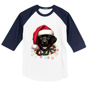 Black Lab Labrador Christmas Tree Light Pajama Dog Xmas  Baseball Sleeve Shirt