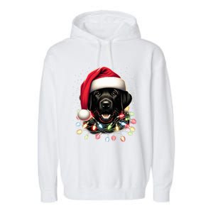 Black Lab Labrador Christmas Tree Light Pajama Dog Xmas  Garment-Dyed Fleece Hoodie