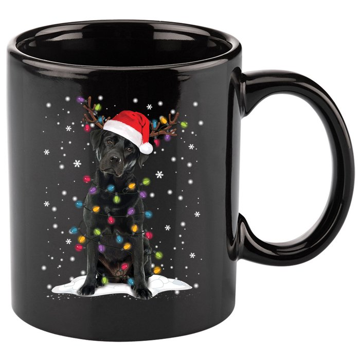 Black Lab Labrador Christmas Tree Light Pajama Dog Xmas Gift 11oz C Handle Ceramic Mug