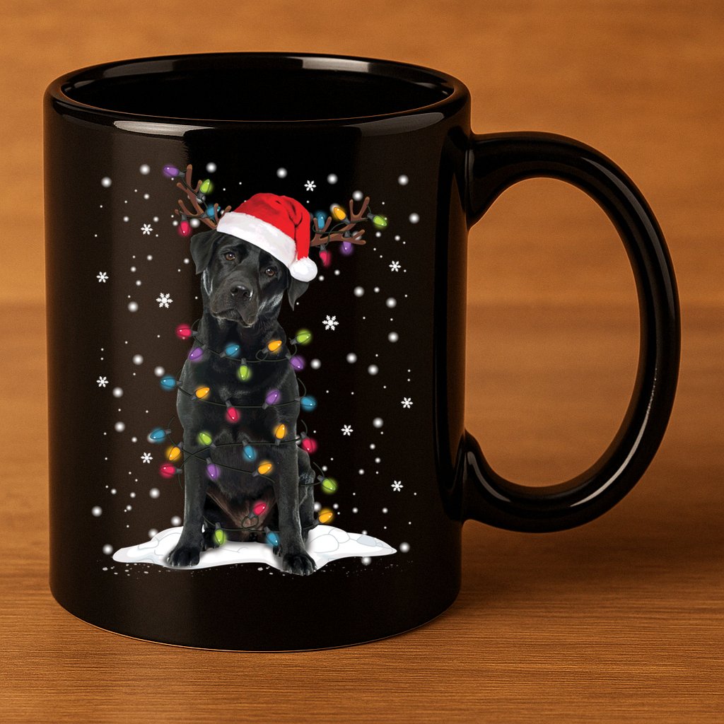 Black Lab Labrador Christmas Tree Light Pajama Dog Xmas Gift 11oz C Handle Ceramic Mug
