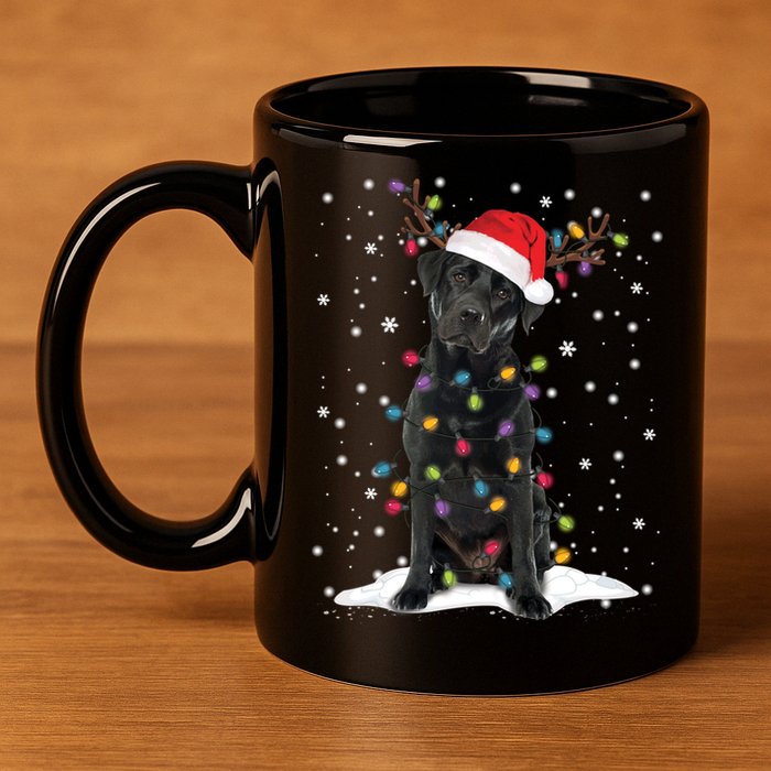 Black Lab Labrador Christmas Tree Light Pajama Dog Xmas Gift 11oz C Handle Ceramic Mug
