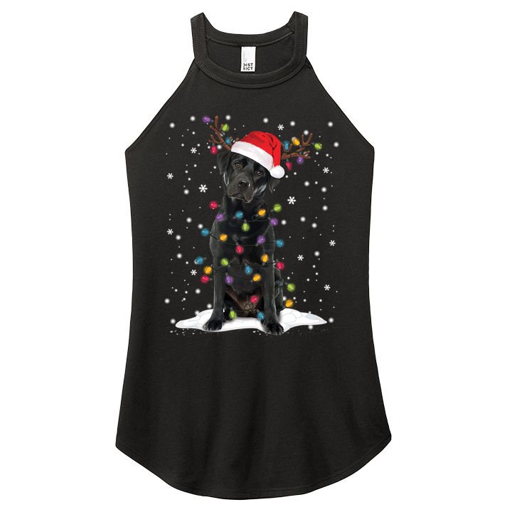 Black Lab Labrador Christmas Tree Light Pajama Dog Xmas Gift Women's Perfect Tri Rocker Tank