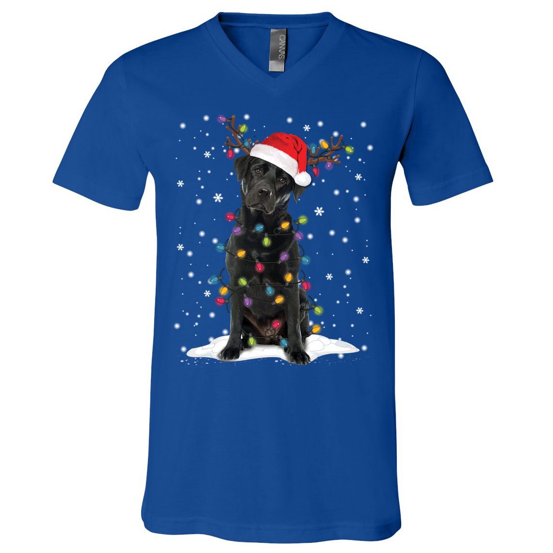 Black Lab Labrador Christmas Tree Light Pajama Dog Xmas Gift V-Neck T-Shirt