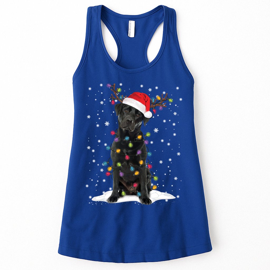 Black Lab Labrador Christmas Tree Light Pajama Dog Xmas Gift Womens Tank Top