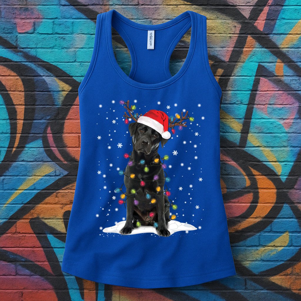 Black Lab Labrador Christmas Tree Light Pajama Dog Xmas Gift Womens Tank Top