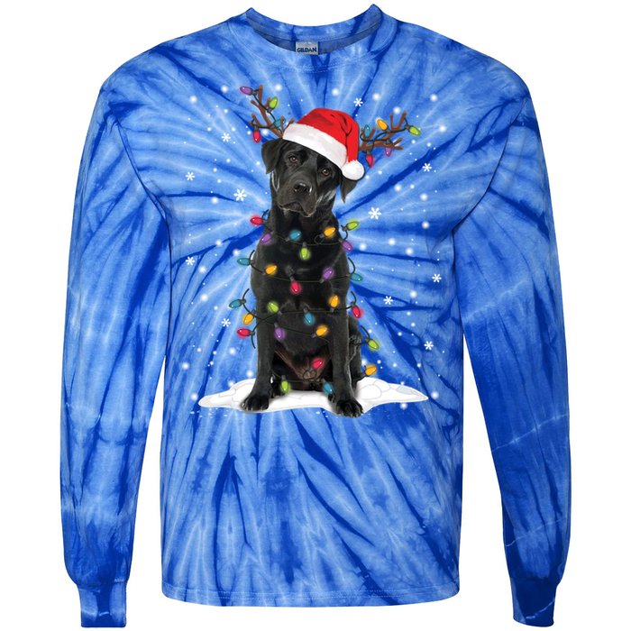 Black Lab Labrador Christmas Tree Light Pajama Dog Xmas Gift Tie-Dye Long Sleeve Shirt