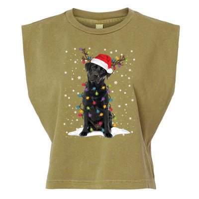 Black Lab Labrador Christmas Tree Light Pajama Dog Xmas Gift Garment-Dyed Women's Muscle Tee