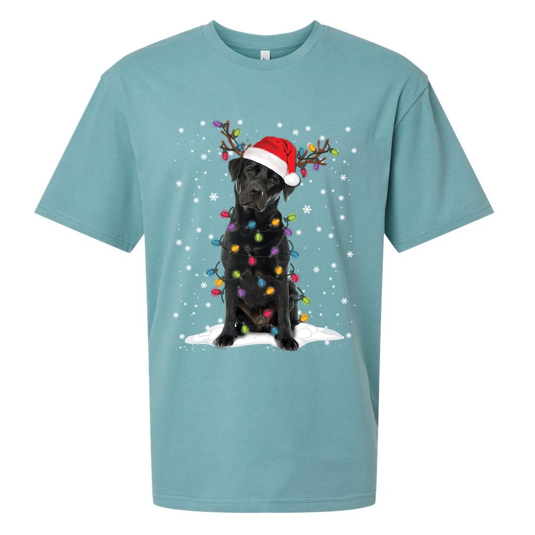 Black Lab Labrador Christmas Tree Light Pajama Dog Xmas Gift Sueded Cloud Jersey T-Shirt