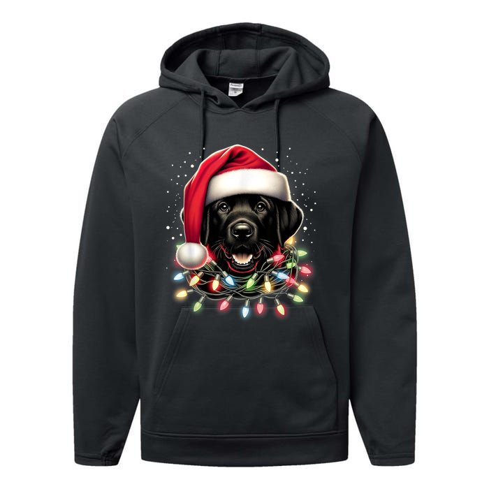 Black Lab Labrador Christmas Tree Light Pajama Dog Xmas Performance Fleece Hoodie