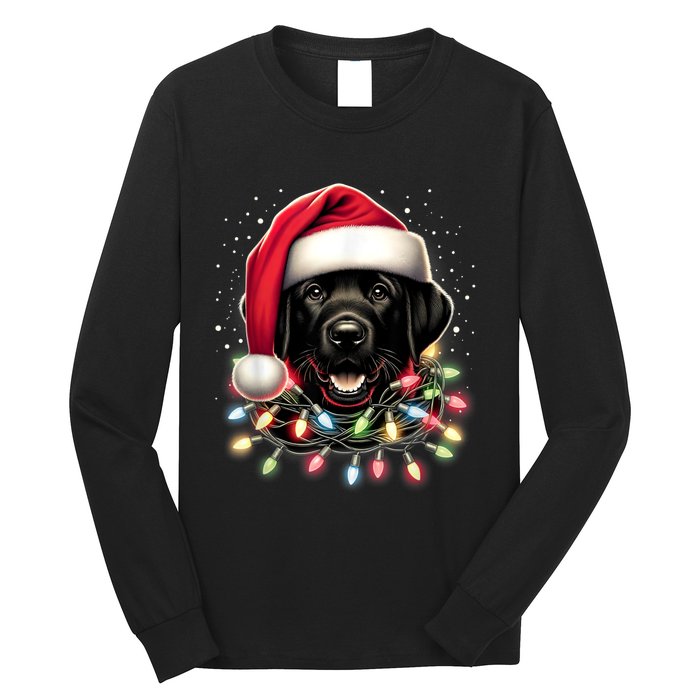 Black Lab Labrador Christmas Tree Light Pajama Dog Xmas Long Sleeve Shirt