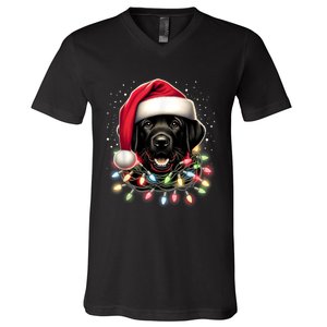 Black Lab Labrador Christmas Tree Light Pajama Dog Xmas V-Neck T-Shirt