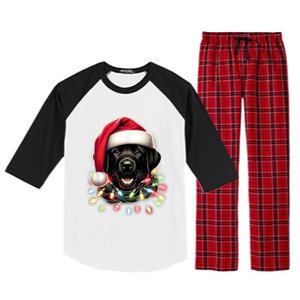 Black Lab Labrador Christmas Tree Light Pajama Dog Xmas Raglan Sleeve Pajama Set