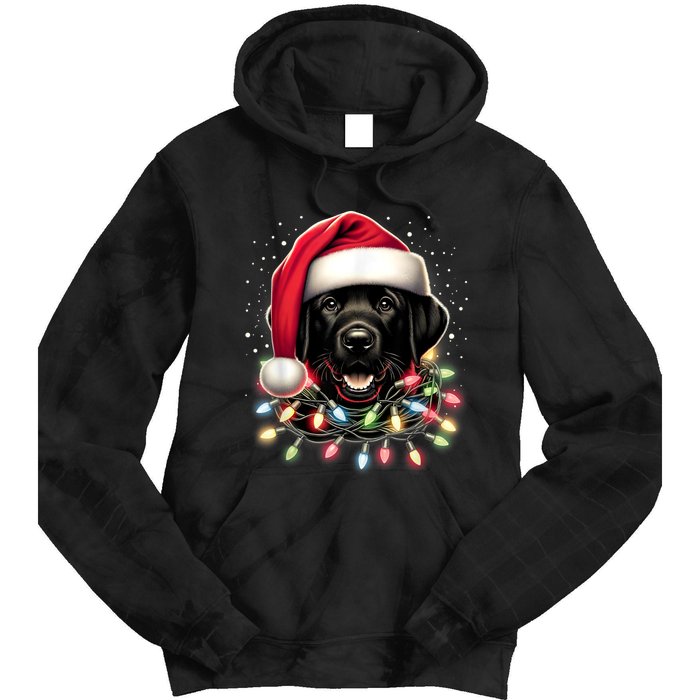 Black Lab Labrador Christmas Tree Light Pajama Dog Xmas Tie Dye Hoodie