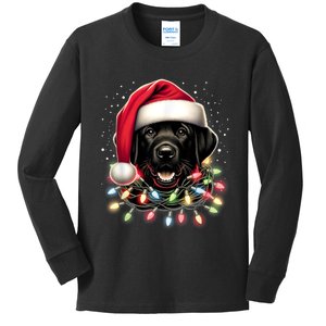 Black Lab Labrador Christmas Tree Light Pajama Dog Xmas Kids Long Sleeve Shirt