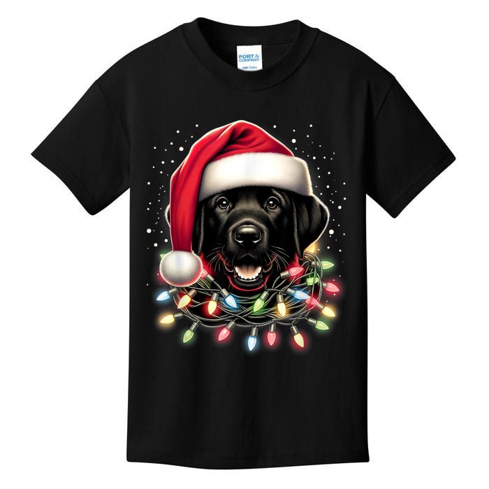 Black Lab Labrador Christmas Tree Light Pajama Dog Xmas Kids T-Shirt