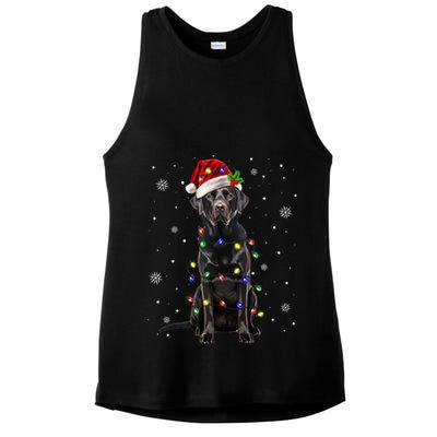 Black Lab Labrador Christmas Tree Light Pajama Dog Xmas Ladies PosiCharge Tri-Blend Wicking Tank
