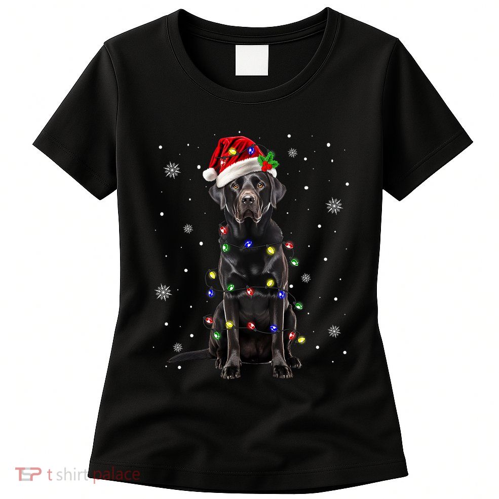 Black Lab Labrador Christmas Tree Light Pajama Dog Xmas Womens T-Shirt