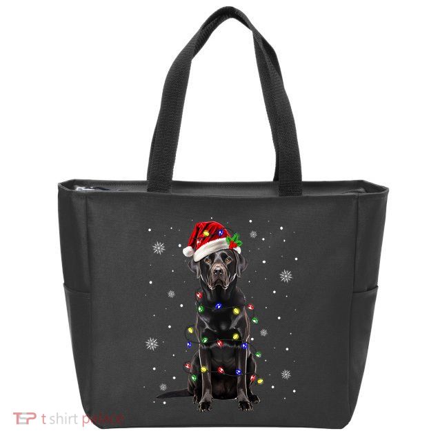 Black Lab Labrador Christmas Tree Light Pajama Dog Xmas Zip Tote Bag