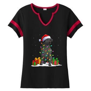 Black Lab Labrador Christmas Lights Pajama Dog Lover Xmas Ladies Halftime Notch Neck Tee