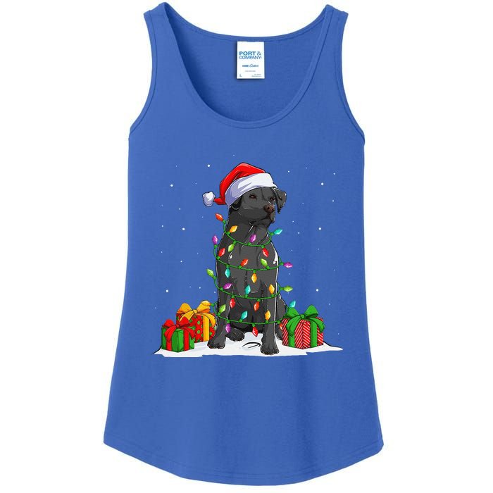 Black Lab Labrador Christmas Lights Pajama Dog Lover Xmas Ladies Essential Tank