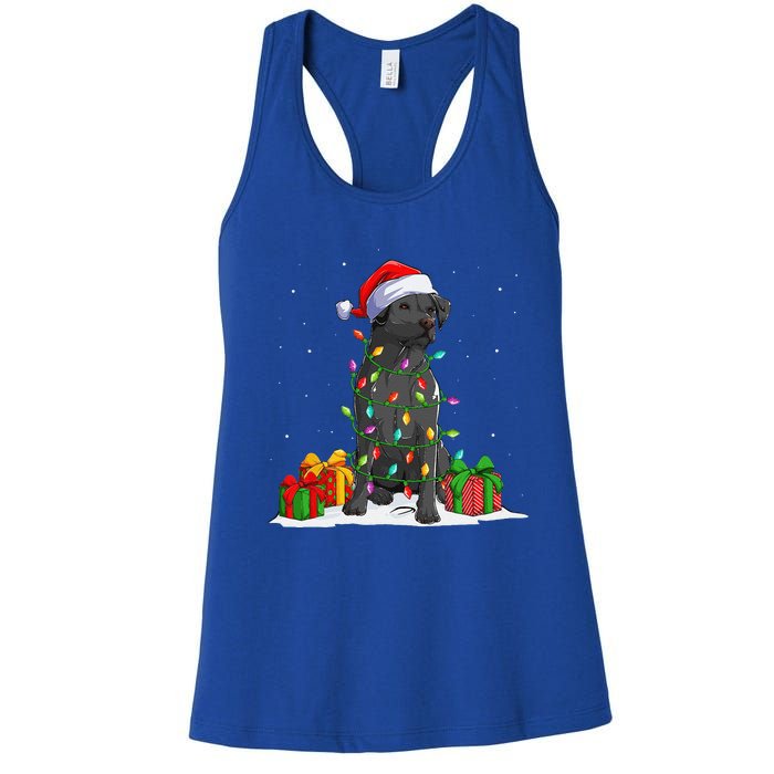 Black Lab Labrador Christmas Lights Pajama Dog Lover Xmas Women's Racerback Tank