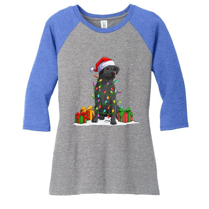 Black Lab Labrador Christmas Lights Pajama Dog Lover Xmas Women's Tri-Blend 3/4-Sleeve Raglan Shirt