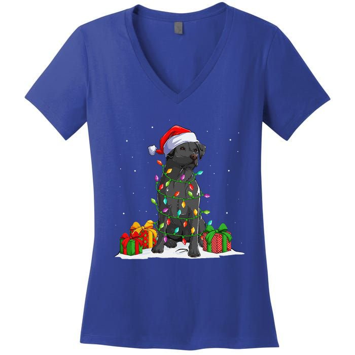 Black Lab Labrador Christmas Lights Pajama Dog Lover Xmas Women's V-Neck T-Shirt