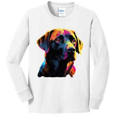 Black Labrador Lover Colorful Pop Art Black Lab Kids Long Sleeve Shirt