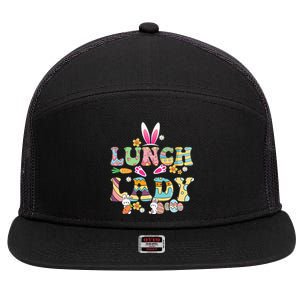 Bunny Lunch Lady Funny Egg Easter Day Floral 7 Panel Mesh Trucker Snapback Hat