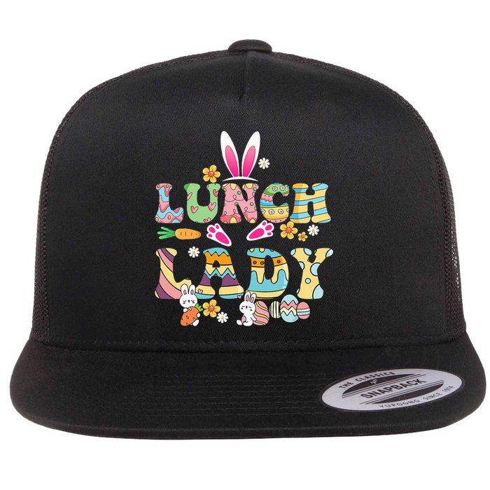 Bunny Lunch Lady Funny Egg Easter Day Floral Flat Bill Trucker Hat