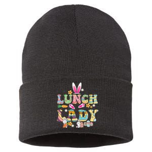 Bunny Lunch Lady Funny Egg Easter Day Floral Sustainable Knit Beanie