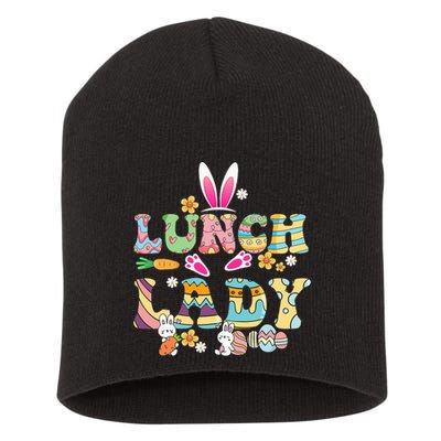 Bunny Lunch Lady Funny Egg Easter Day Floral Short Acrylic Beanie