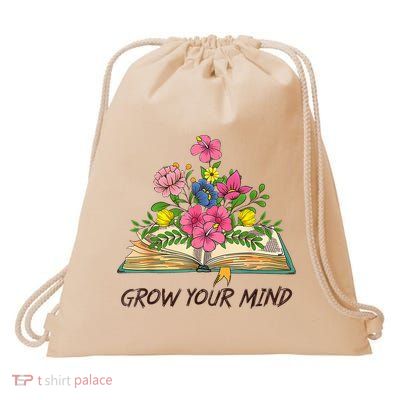 Book Lover Librarian Grow Your Mind Reading Teacher Flower Drawstring Bag