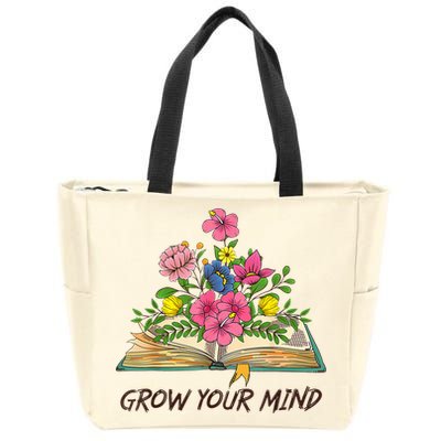 Book Lover Librarian Grow Your Mind Reading Teacher Flower Zip Tote Bag