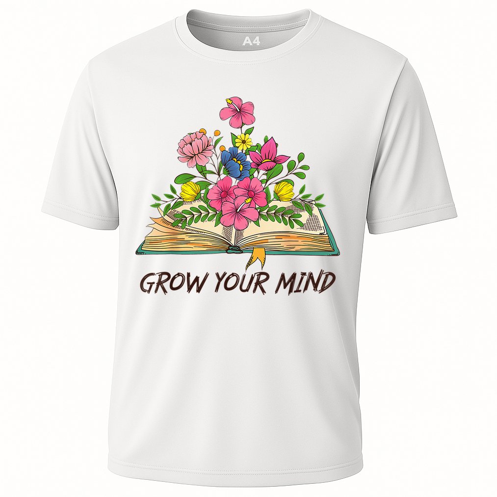 Book Lover Librarian Grow Your Mind Reading Teacher Flower Cooling Performance Crew T-Shirt
