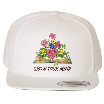 Book Lover Librarian Grow Your Mind Reading Teacher Flower Wool Snapback Cap