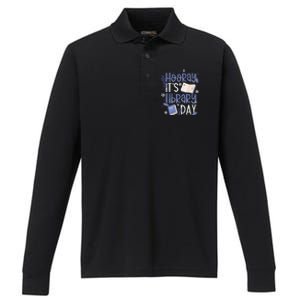 Bookworm Library Librarian Hooray ItS Library Day Gift Performance Long Sleeve Polo