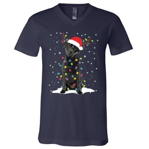 Black Lab Labrador Christmas Tree Light Pajama Dog Xmas V-Neck T-Shirt