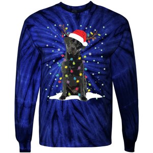 Black Lab Labrador Christmas Tree Light Pajama Dog Xmas Tie-Dye Long Sleeve Shirt