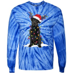 Black Lab Labrador Christmas Tree Light Pajama Dog Xmas Gift Tie-Dye Long Sleeve Shirt