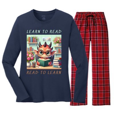 Book Lover Learn To Read Read To Learn Women's Long Sleeve Flannel Pajama Set 